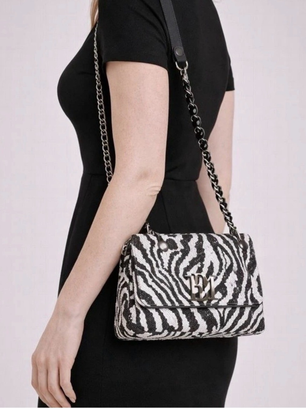 Badgley Mischka Black and White Zebra-Pattern Shoulder Bag